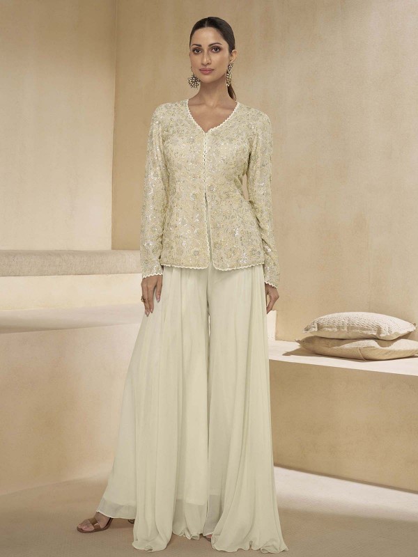 Off White Real Georgette Sharara Suit